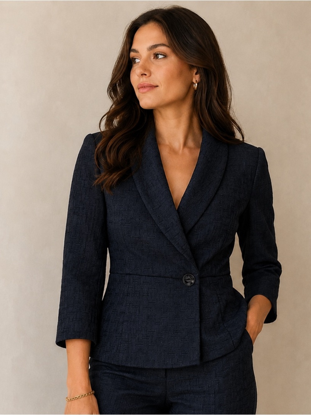 The Limited Navy Textured Women's Blazer Single Button
